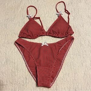 NEW Seamoly Bikini Red White Gingham Checked Bows Size Medium Beach Cruise